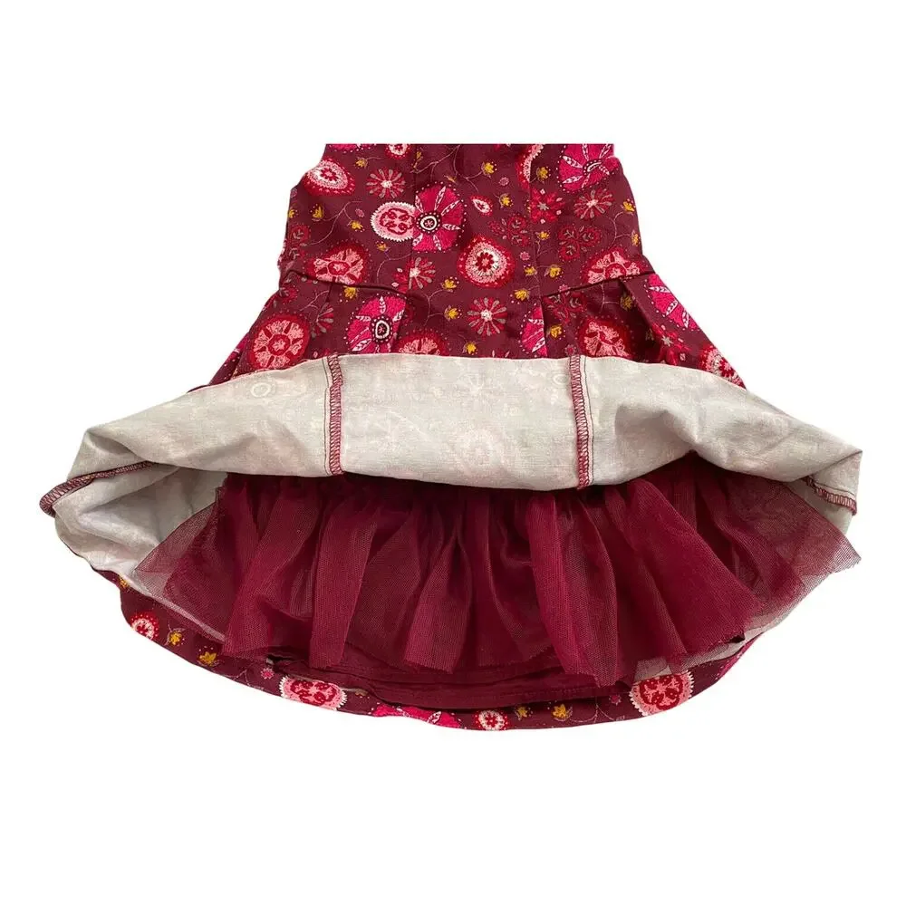 OSHKOSH Genuine Kids Red Floral Woven Cotton Dress Size 2T Girl Lined Sleeveless
